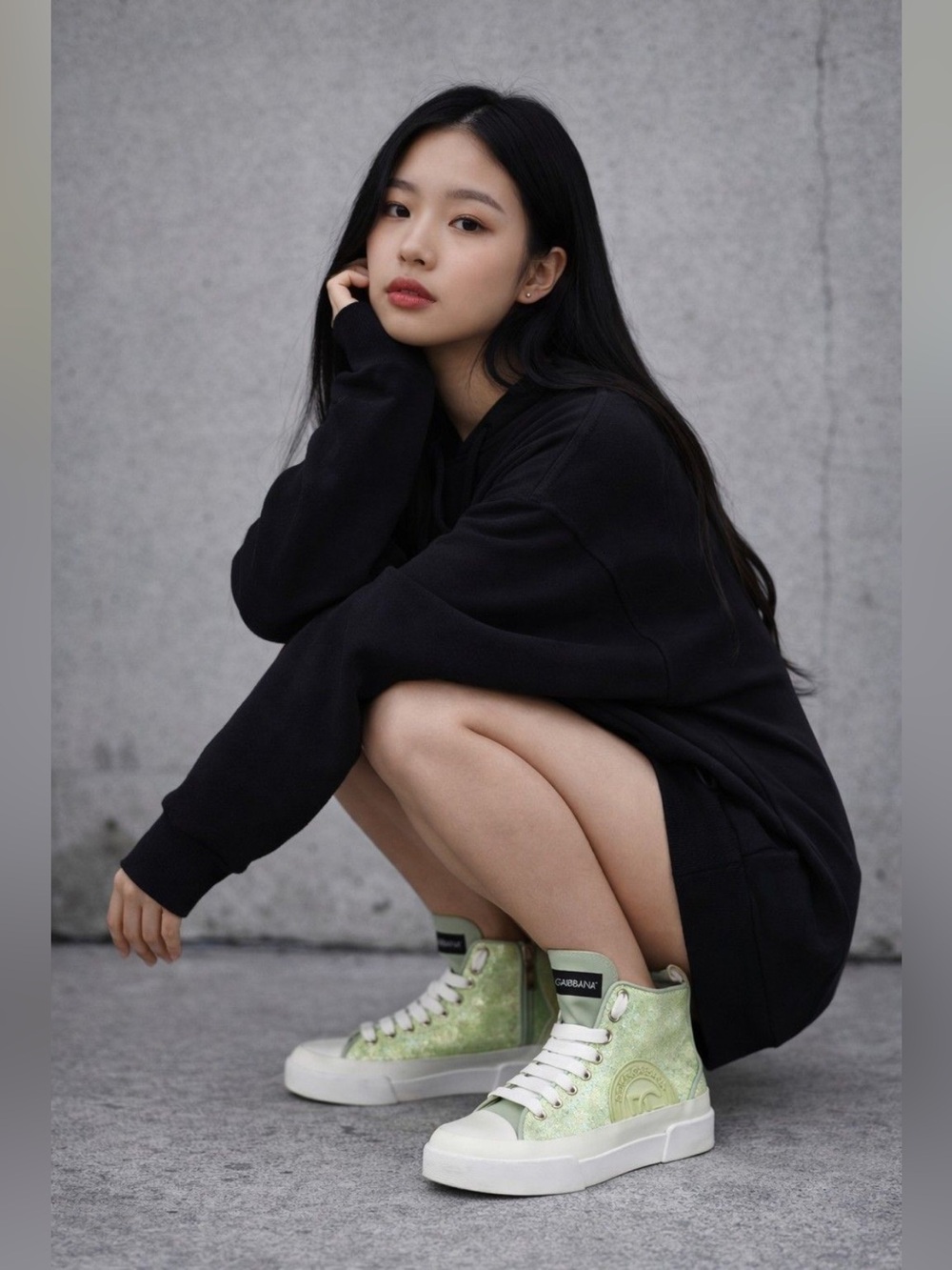 Dolce & Gabbana Lime Green Sequin Platform High-Top Sneakers